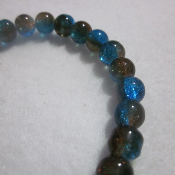 Two Tone Teal & Dark Brown Crackle Stretch Bracelet - Picture 4 of 4